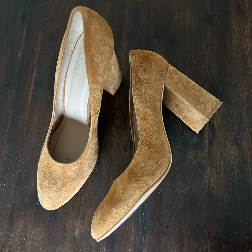 ABLE Suede High Heels Tan Brown Block Heel Sz 10 Round Toe